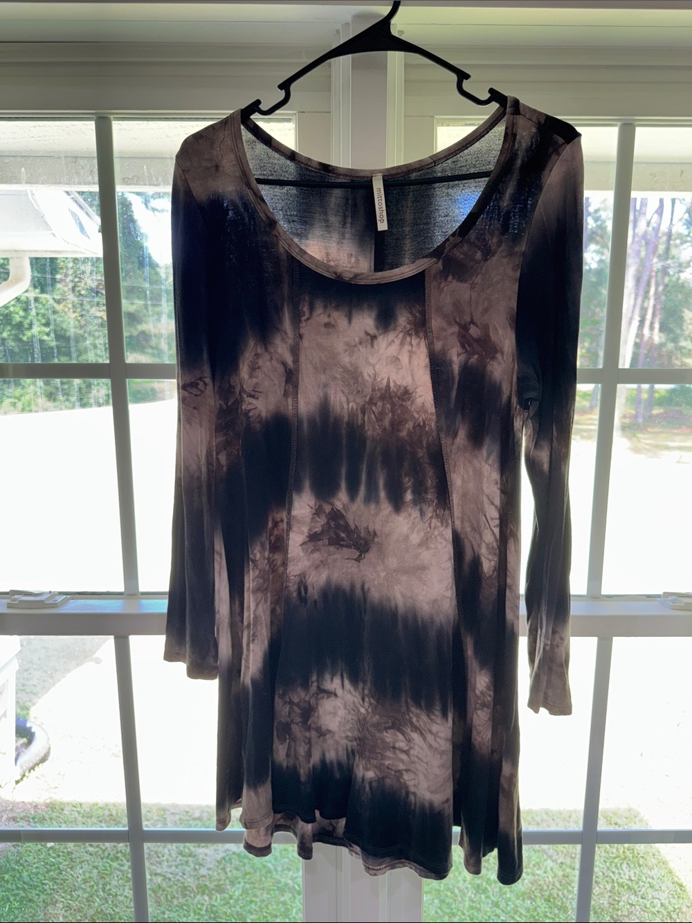 mittoshop Black & Gray Tie-Dye Long Sleeve Scoop Neck Dress
